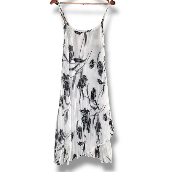 Temptation Italy Pleated Maxi Dress Flowy Asymmetrical Romantic Black & White L - Picture 4 of 9